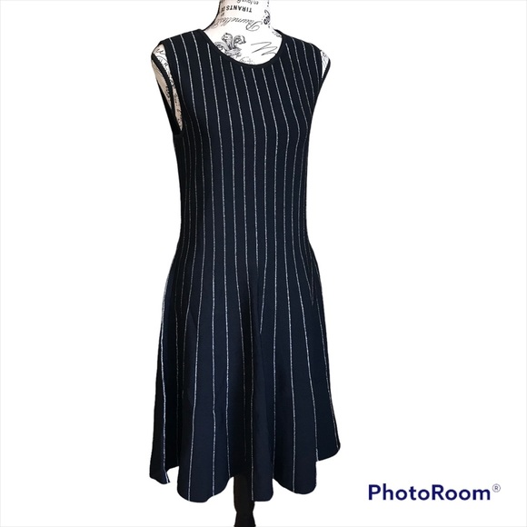 Bar Iii Dublin Metallix-piping Fit Flare Dress - Black - Picture 1 of 6